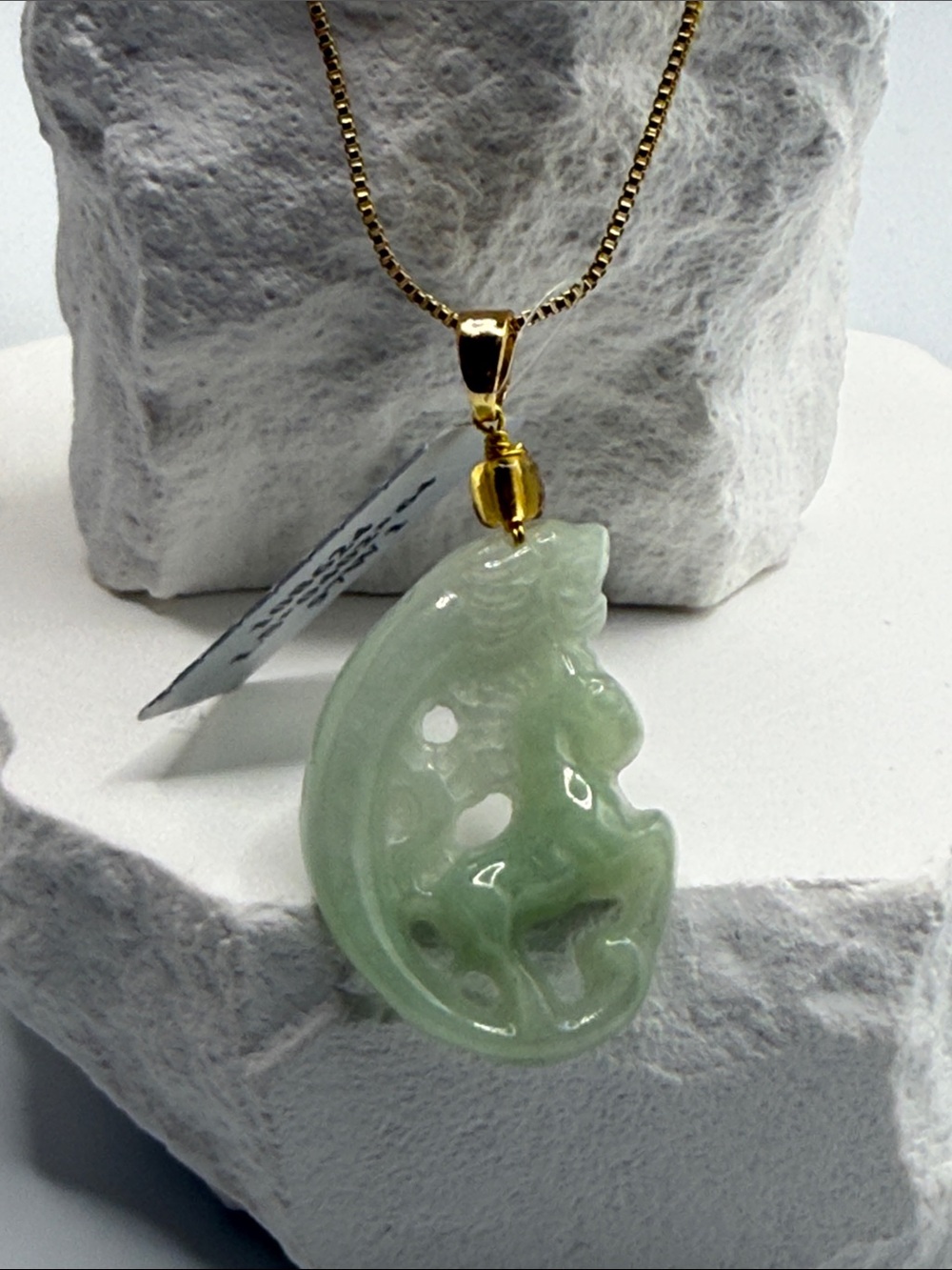 Apple Green Jade Horse Carved Pendant Necklace